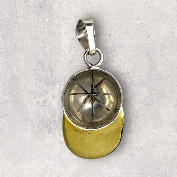 925 Mexico 2Tone Sterling Silver Baseball Softball Sports Cap Hat LARGE Pendant - Picture 4 of 5